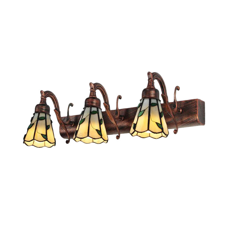3 Köpfe Blatt Schminklicht Rustikal Loft Buntglas Schminkspiegel Licht mit Linearer Rückplatte in Kupfer/Antikmessing/Gold | Brehn