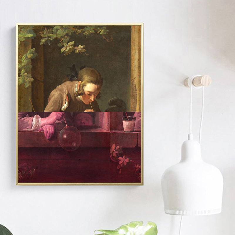 Brehn | Texturiertes lila Kunstdruck Retro Spoof Malerei Chardin Seifenblasen Wanddekoration für das Schlafzimmer