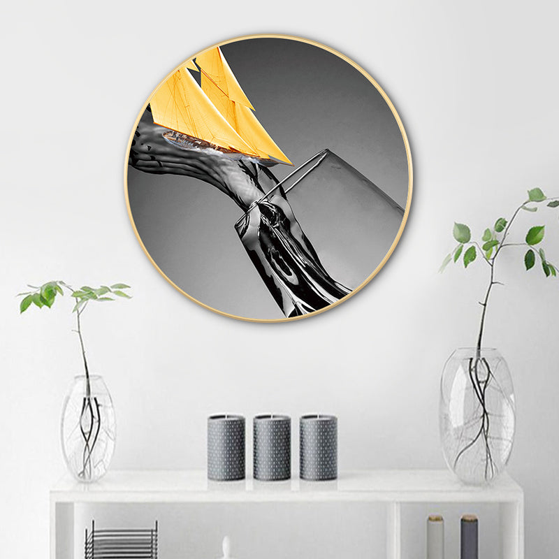 Brehn | Graue Weinglasmalerei Texturiert Zeitgenössischer Stil Esszimmer Leinwand Wandkunst