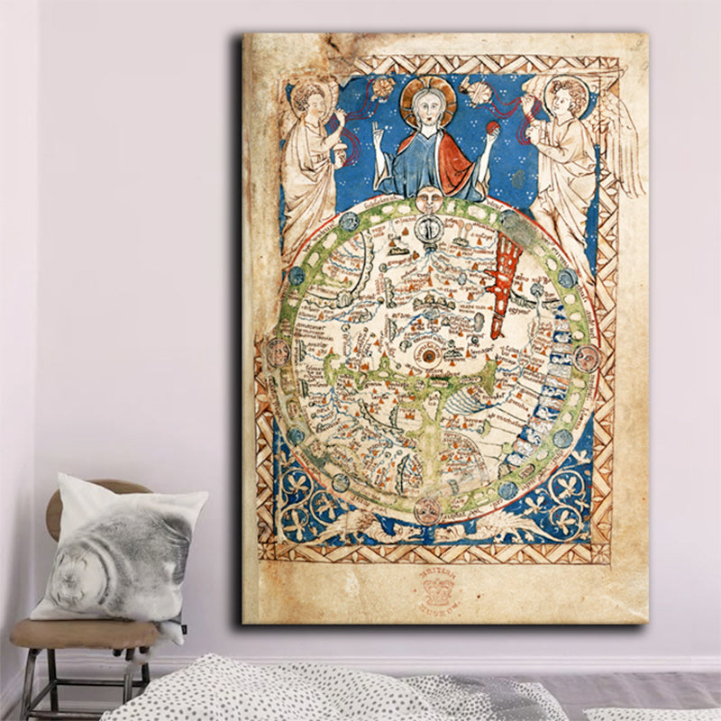 Brehn | Religiöse Weltkarte Gemälde in Blau Jugendstil Wanddekoration für das Esszimmer