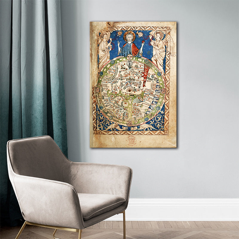 Brehn | Religiöse Weltkarte Gemälde in Blau Jugendstil Wanddekoration für das Esszimmer