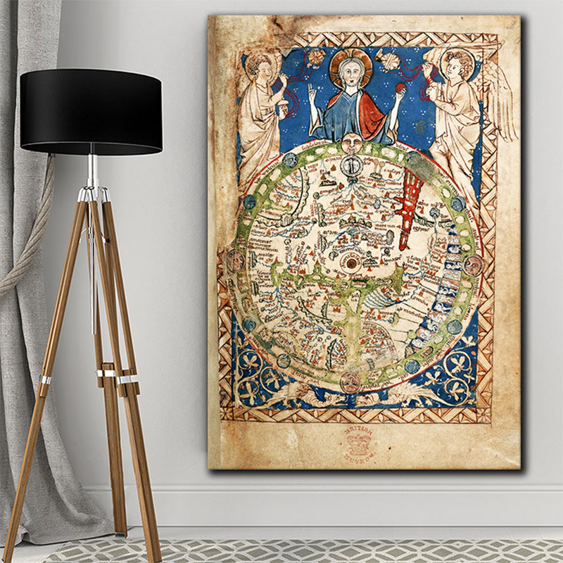 Brehn | Religiöse Weltkarte Gemälde in Blau Jugendstil Wanddekoration für das Esszimmer