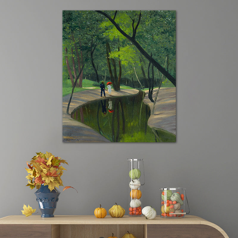 Brehn | Grüne Botanics Leinwandkunst Waldbach Nordic Texturierte Wanddekoration für das Wohnzimmer