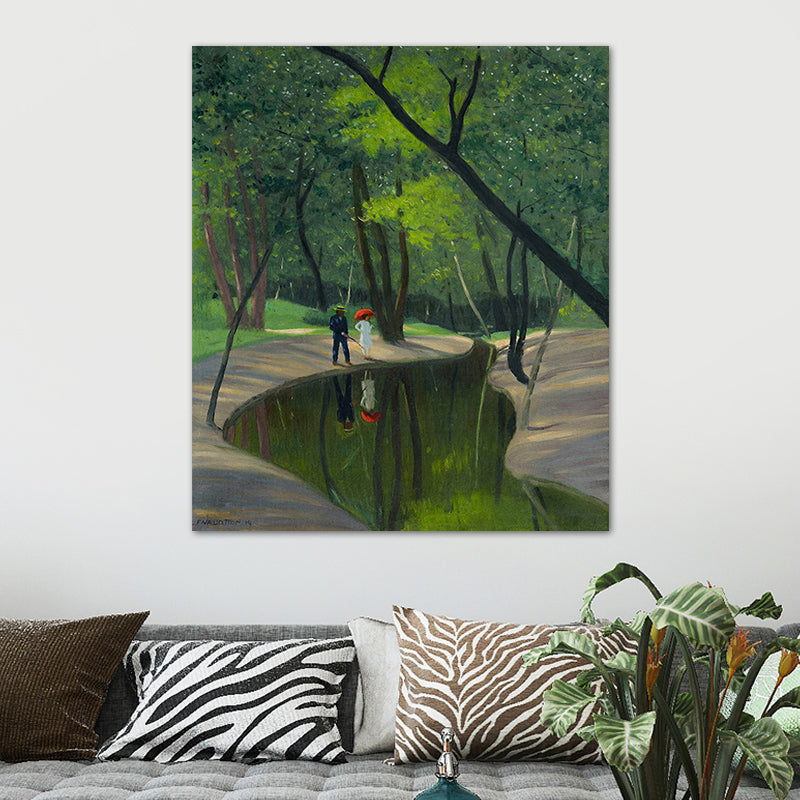 Brehn | Grüne Botanics Leinwandkunst Waldbach Nordic Texturierte Wanddekoration für das Wohnzimmer