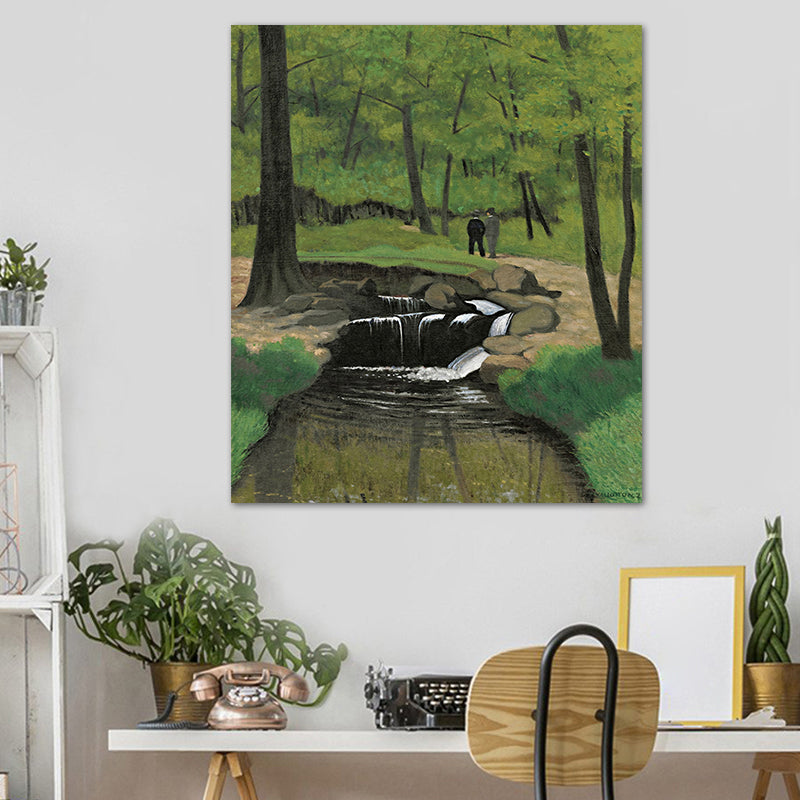 Brehn | Grüne Botanics Leinwandkunst Waldbach Nordic Texturierte Wanddekoration für das Wohnzimmer