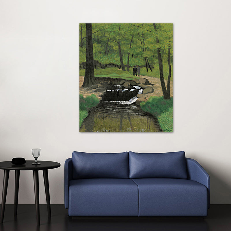 Brehn | Grüne Botanics Leinwandkunst Waldbach Nordic Texturierte Wanddekoration für das Wohnzimmer