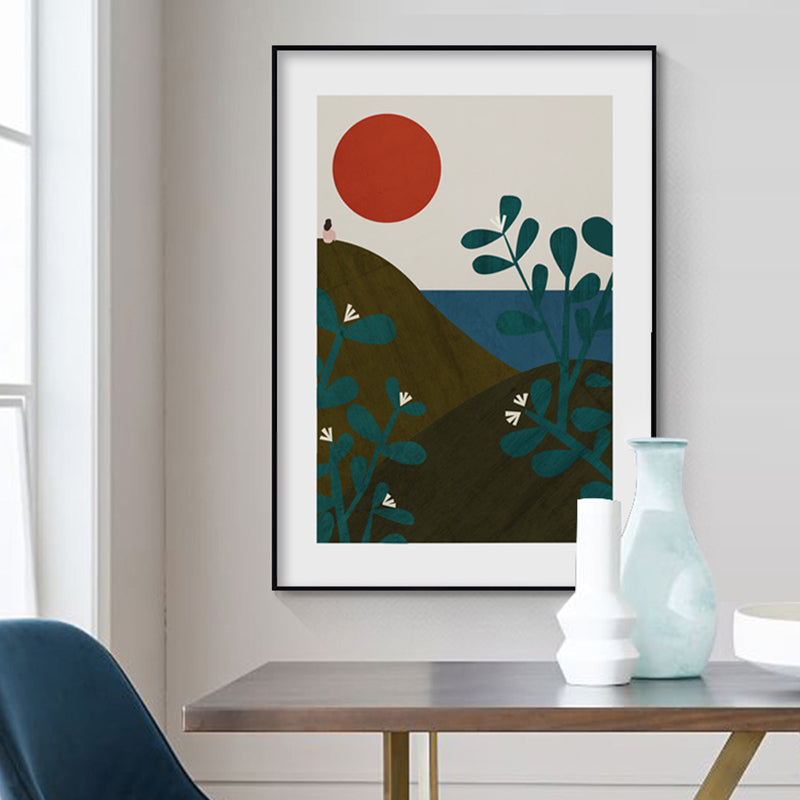 Brehn | Sonnenaufgang Bergszene Wandkunst Set Braun Skandinavischer Stil Leinwand für Wohnzimmer