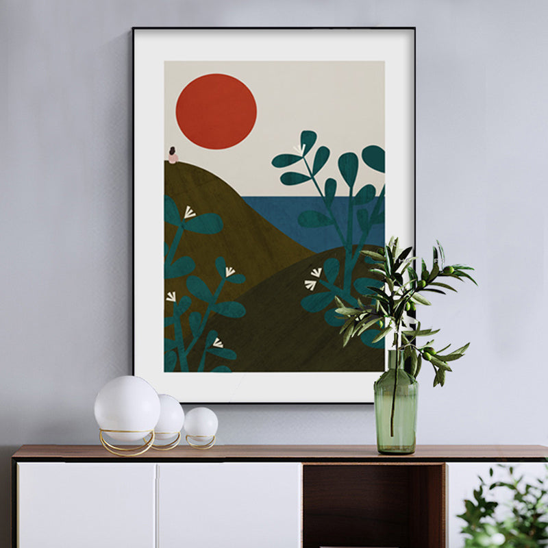Brehn | Sonnenaufgang Bergszene Wandkunst Set Braun Skandinavischer Stil Leinwand für Wohnzimmer
