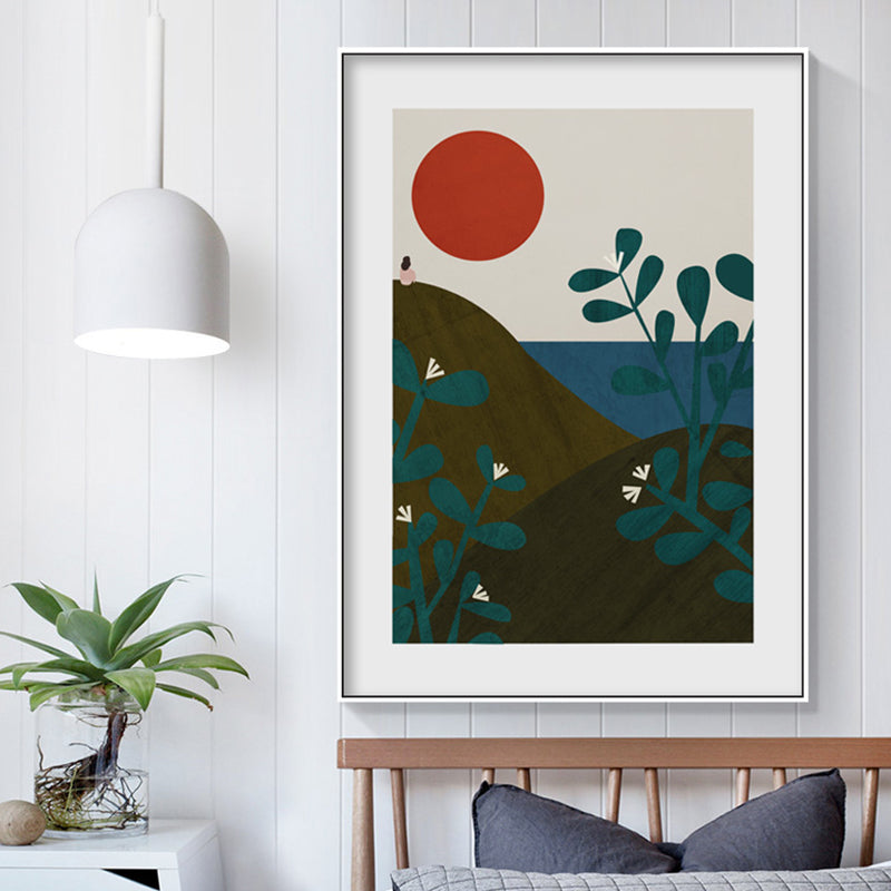 Brehn | Sonnenaufgang Bergszene Wandkunst Set Braun Skandinavischer Stil Leinwand für Wohnzimmer