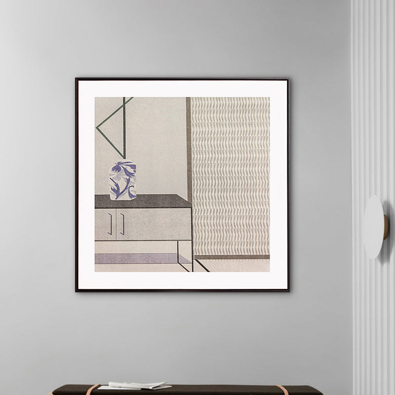 Brehn | Grau Schrank Umwickelte Leinwand Texturiert Skandinavisch Stilvolles Esszimmer Wandkunst Dekor