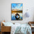 Brehn | Boot Sonnenuntergang See Landschaft Leinwand Zeitgenössische Texturierte Wandkunst Dekor in Blau-Braun