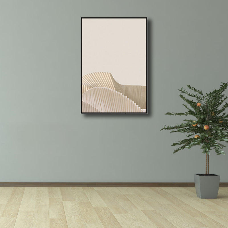 Brehn | Helles Beige Origami Wandkunst Abstrakt Minimalistisch Strukturierter Leinwanddruck für das Wohnzimmer