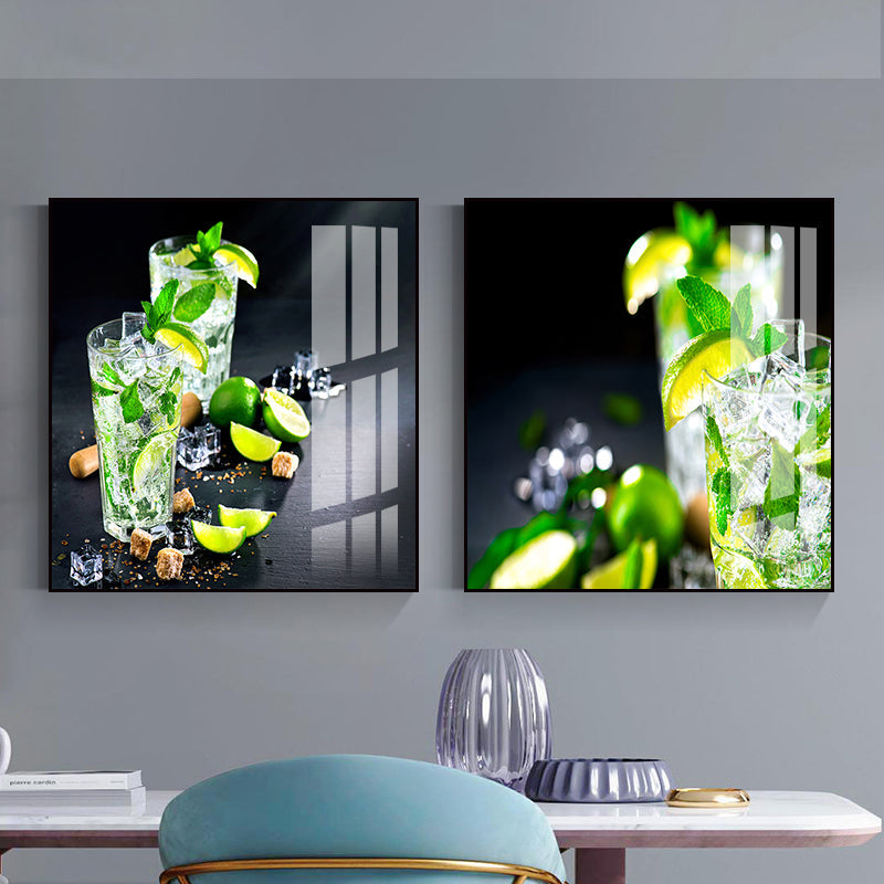 Brehn | Foto Getränke Wandkunst Set Helle Farbe Zeitgenössischer Leinwanddruck für das Esszimmer