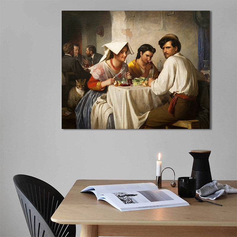 Brehn | Weiße Esszimmerfigur Wanddekoration Texturierter Renaissance-Stil Mädchen Schlafzimmer Leinwandkunst