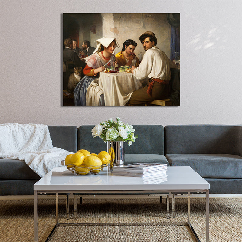 Brehn | Weiße Esszimmerfigur Wanddekoration Texturierter Renaissance-Stil Mädchen Schlafzimmer Leinwandkunst