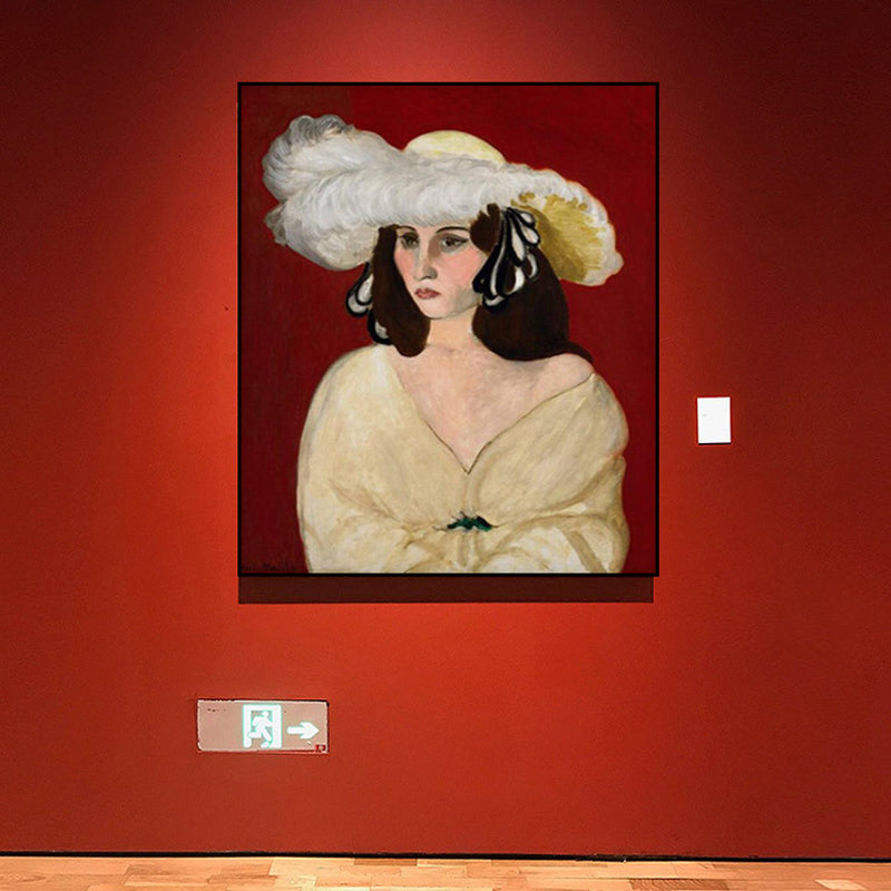 Brehn | Ölmalerei Leinwand Impressionismus Wandkunst Druck Hutfrau in Rot, mehrere Größen