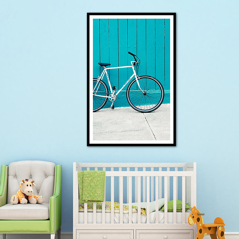 Brehn | Zeitgenössische Fahrrad Wandkunst Dekor Jungen Schlafzimmer Eingewickelte Leinwand in Blau, Mehrere Größen