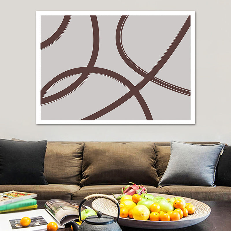 Brehn | Verdrehte Linien Leinwand Wandkunst Minimalismus Texturierte Wanddekoration in Braun auf Grau für Zuhause