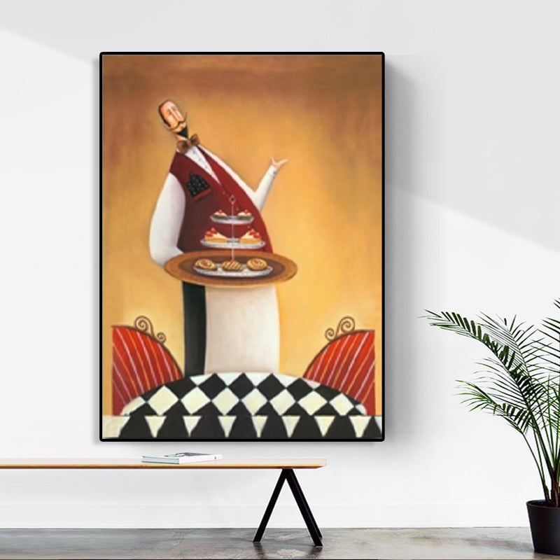 Brehn | Abstracte Expressionismus Männlicher Koch Leinwand Pastellfarbe Texturiertes Kunstwerk für das Esszimmer