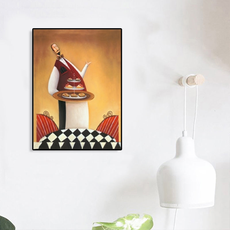 Brehn | Abstracte Expressionismus Männlicher Koch Leinwand Pastellfarbe Texturiertes Kunstwerk für das Esszimmer