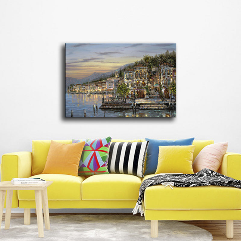 Brehn | Riverside City Scene Art Print Impressionismus Leinwand Wanddeko, Mehrere Größenoptionen