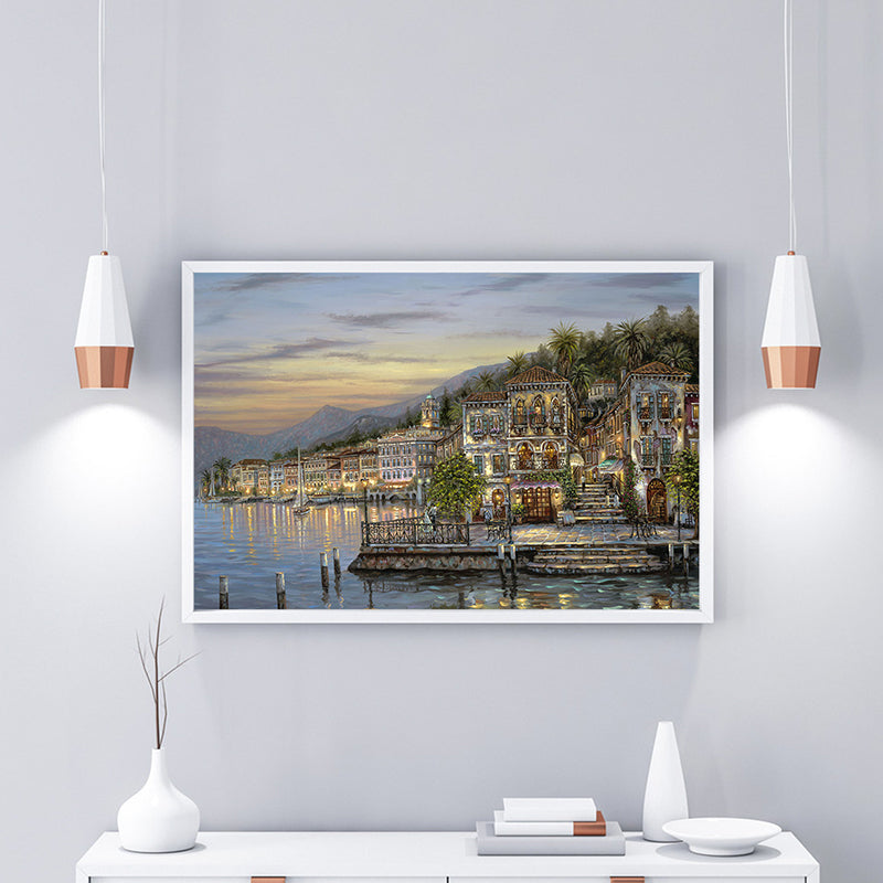 Brehn | Riverside City Scene Art Print Impressionismus Leinwand Wanddeko, Mehrere Größenoptionen
