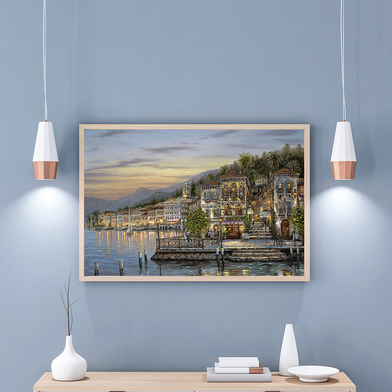 Brehn | Riverside City Scene Art Print Impressionismus Leinwand Wanddeko, Mehrere Größenoptionen