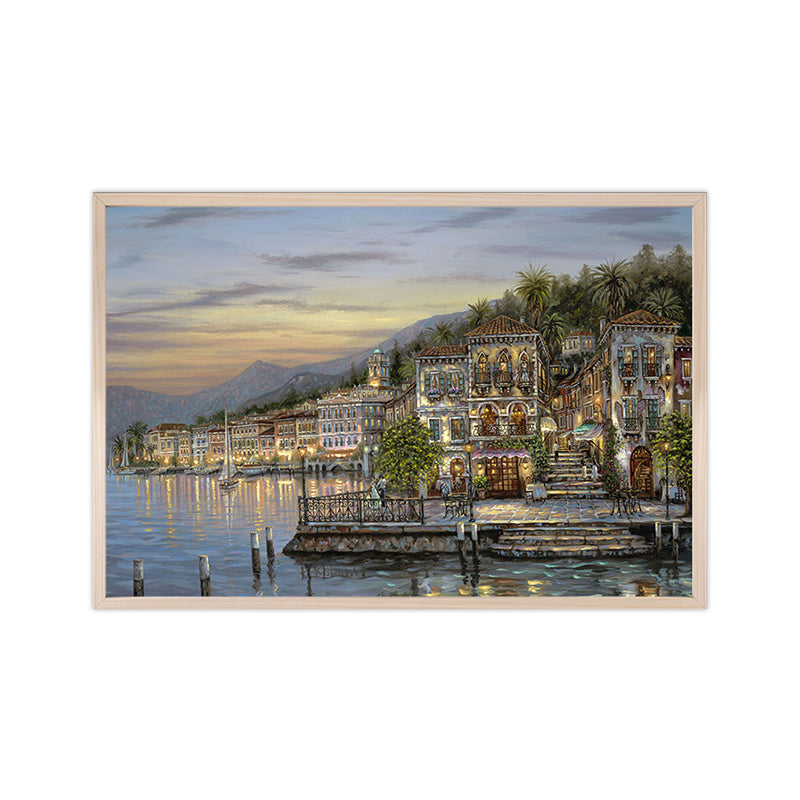 Brehn | Riverside City Scene Art Print Impressionismus Leinwand Wanddeko, Mehrere Größenoptionen