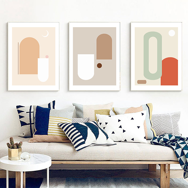 Brehn | Nordic Geometrische Wanddekoration Leinwand Texturiertes Pastellfarben Kunstdruck für das Familienzimmer