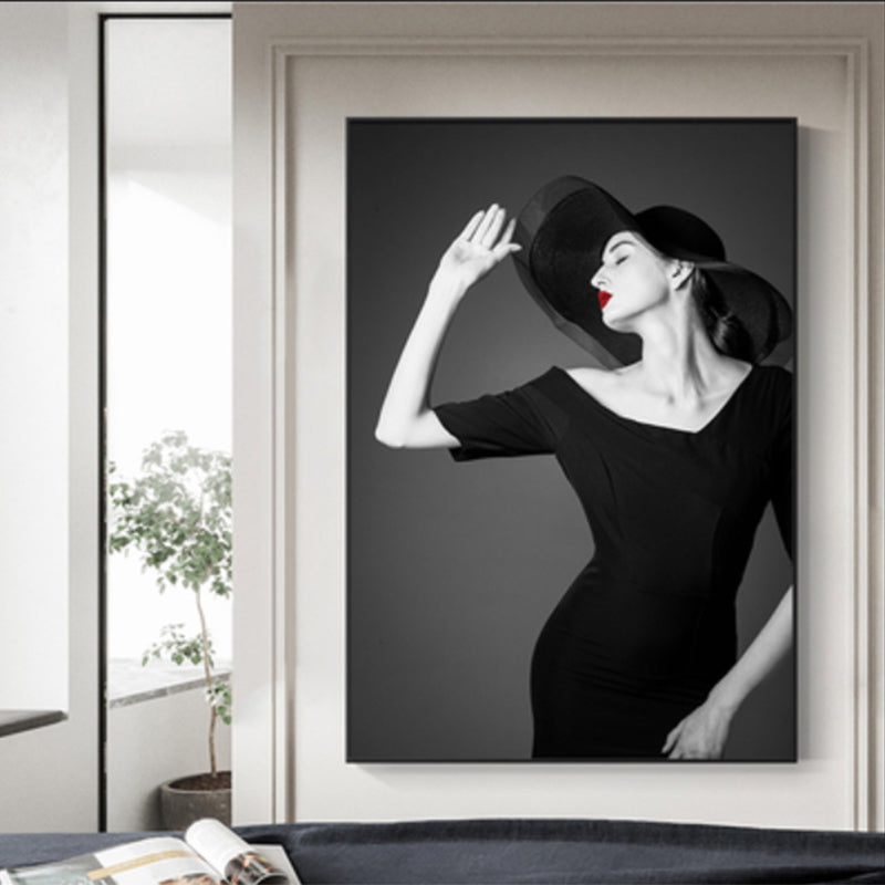 Brehn | Fotografische Mode Wandkunst Dekor Glam Elegante Dame Leinwanddruck in Schwarz und Weiß
