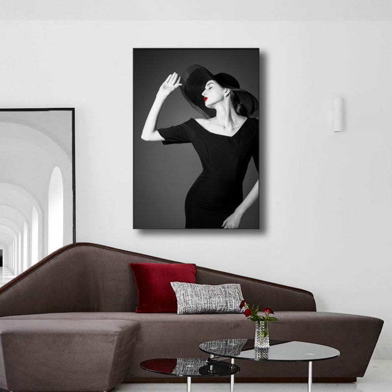 Brehn | Fotografische Mode Wandkunst Dekor Glam Elegante Dame Leinwanddruck in Schwarz und Weiß