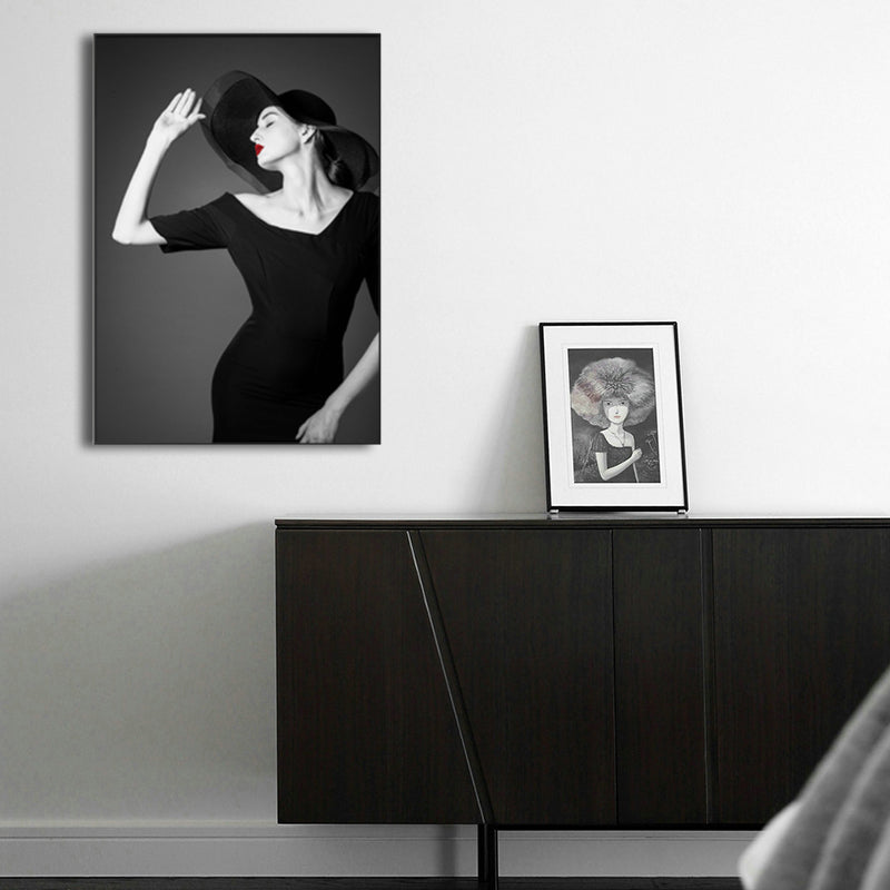 Brehn | Fotografische Mode Wandkunst Dekor Glam Elegante Dame Leinwanddruck in Schwarz und Weiß