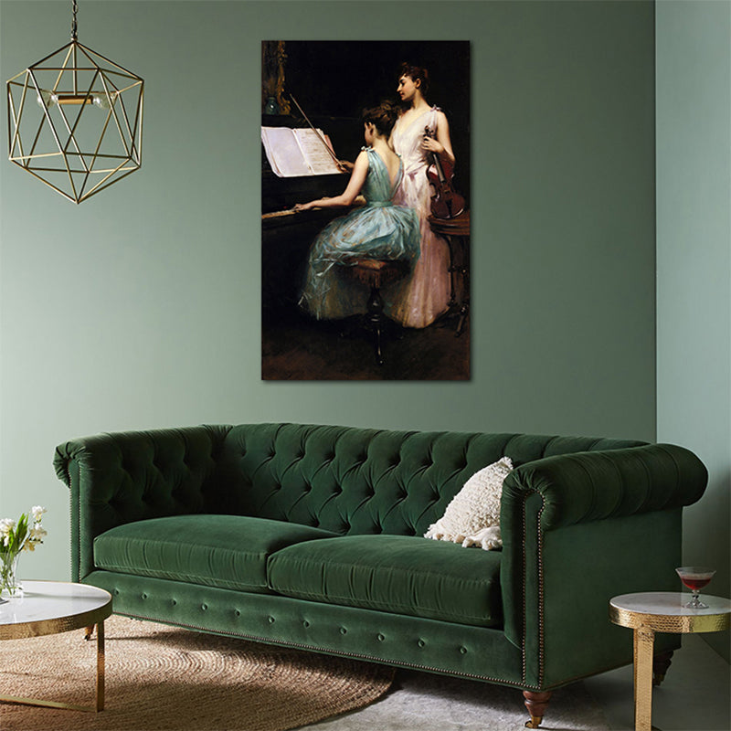 Brehn | Ölgemälde Renaissance Leinwand Kunst Mädchen und Instrumente in Weiß, multiple Größen