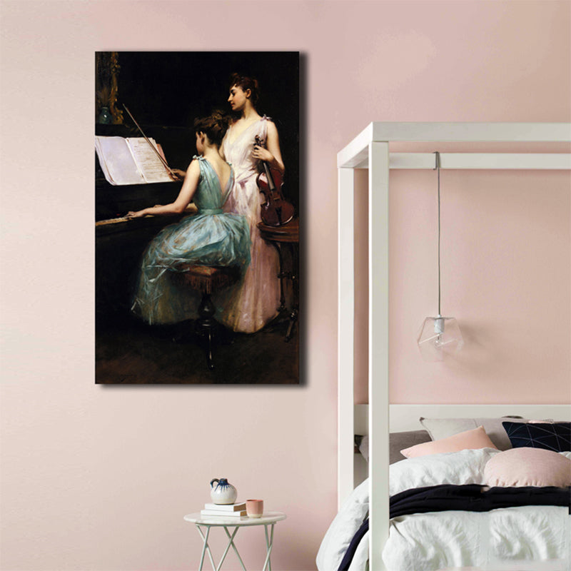 Brehn | Ölgemälde Renaissance Leinwand Kunst Mädchen und Instrumente in Weiß, multiple Größen