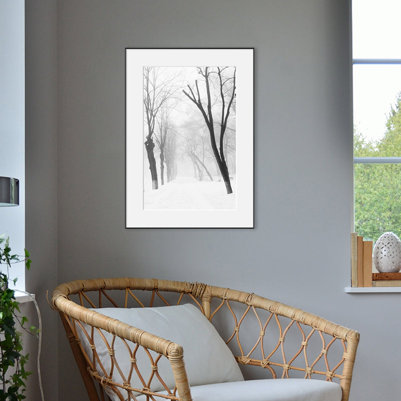 Brehn | Vintage Forest Snowy Scenery Leinwand Grau Texturiertes Wandkunst Druck für Esszimmer