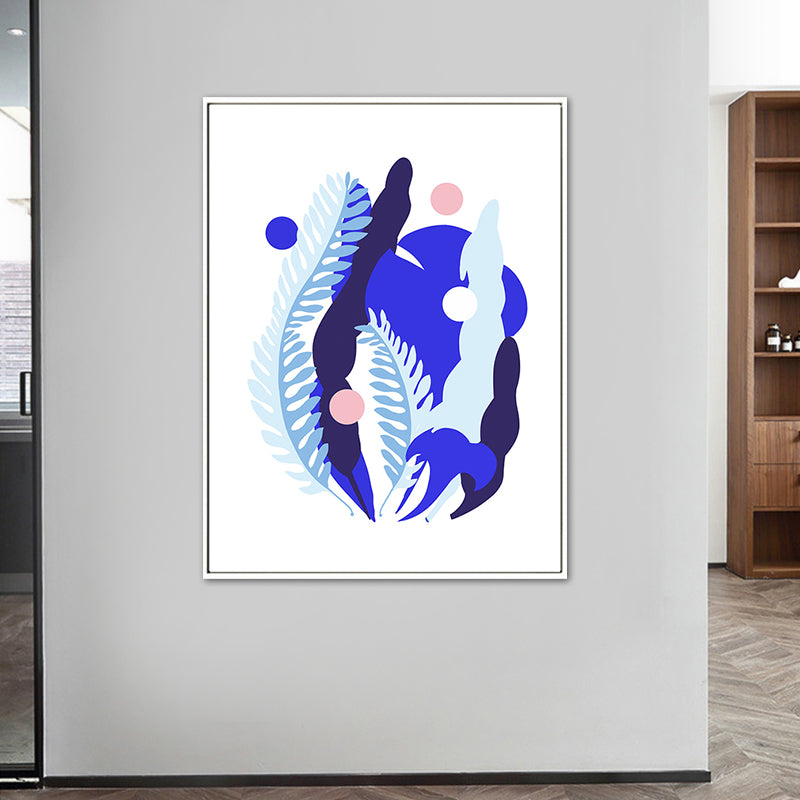 Brehn | Nordische Illustration Pflanzenblatt Leinwand Blau Texturiertes Wandkunstdruck für Wohnzimmer
