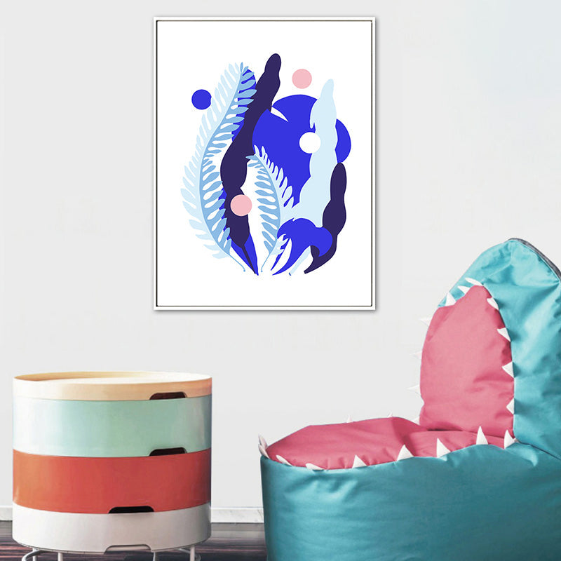 Brehn | Nordische Illustration Pflanzenblatt Leinwand Blau Texturiertes Wandkunstdruck für Wohnzimmer