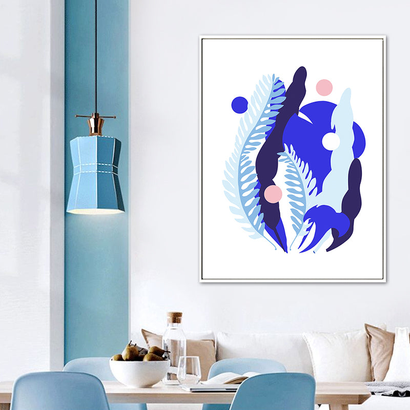 Brehn | Nordische Illustration Pflanzenblatt Leinwand Blau Texturiertes Wandkunstdruck für Wohnzimmer