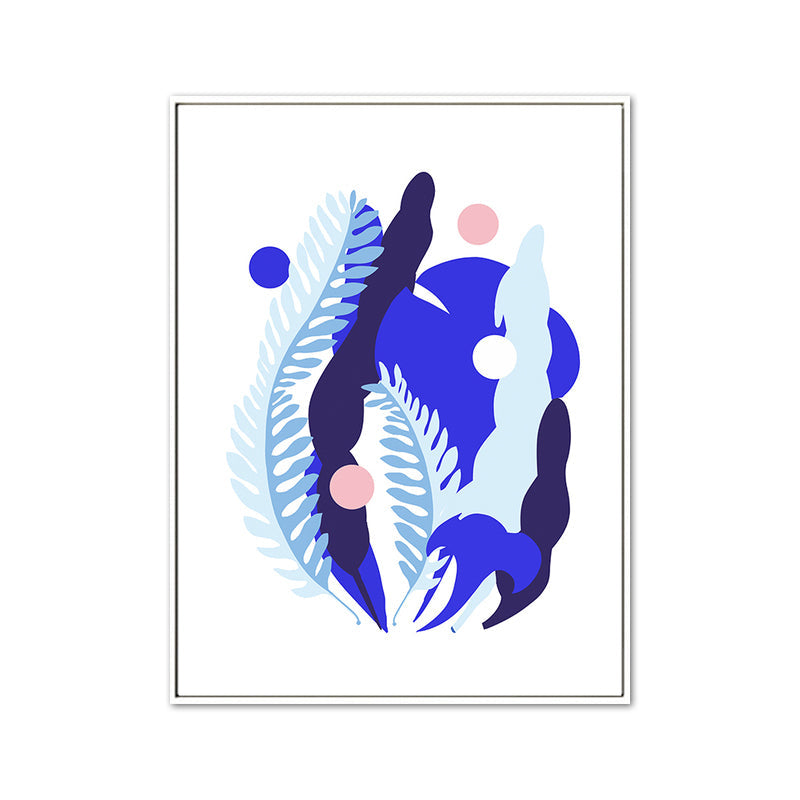 Brehn | Nordische Illustration Pflanzenblatt Leinwand Blau Texturiertes Wandkunstdruck für Wohnzimmer