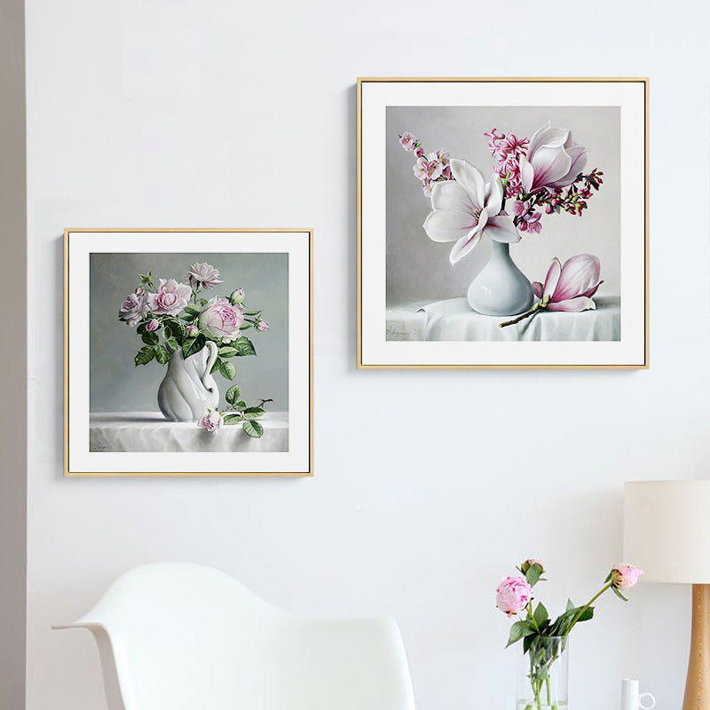 Brehn | Französischer Landhausstil Blumenleinwand Schlafzimmer Wandkunst Dekor in Pastellfarbe, mehrere Größen