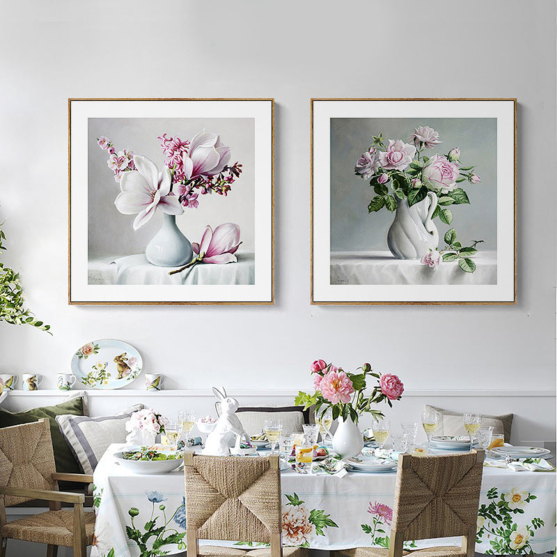 Brehn | Französischer Landhausstil Blumenleinwand Schlafzimmer Wandkunst Dekor in Pastellfarbe, mehrere Größen