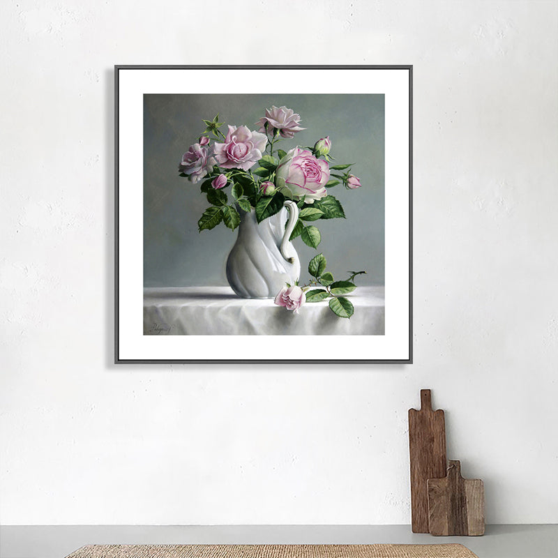 Brehn | Französischer Landhausstil Blumenleinwand Schlafzimmer Wandkunst Dekor in Pastellfarbe, mehrere Größen