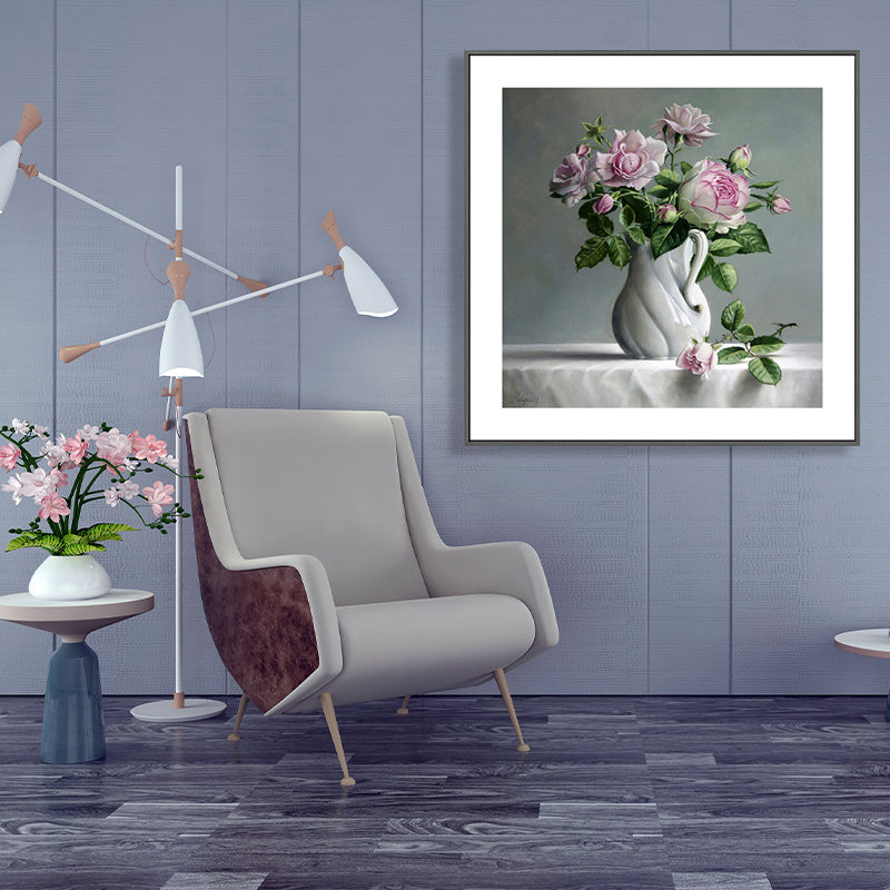 Brehn | Französischer Landhausstil Blumenleinwand Schlafzimmer Wandkunst Dekor in Pastellfarbe, mehrere Größen