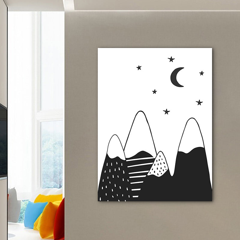 Brehn | Mounts at Night Wandkunst Drucken Nordic Texturiert Familienzimmer Leinwand in Schwarz auf Weiß