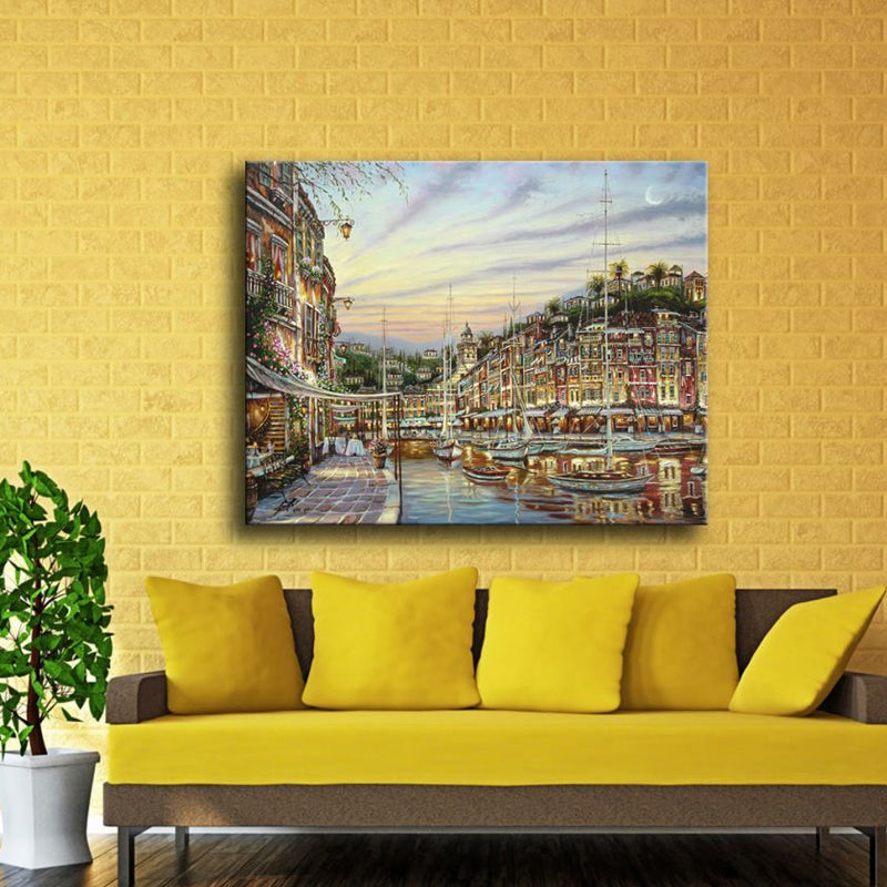 Brehn | Leinwandtexturierte Kunstdruck Impressionismus Wasserfront Stadtlandschaft Gemälde, Mehrere Größen