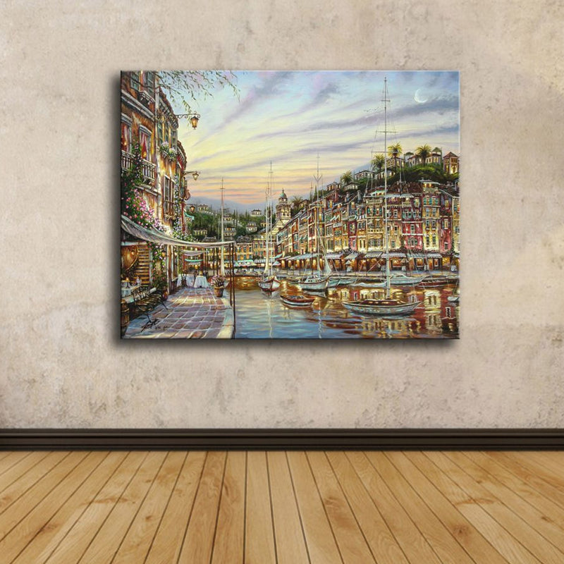 Brehn | Leinwandtexturierte Kunstdruck Impressionismus Wasserfront Stadtlandschaft Gemälde, Mehrere Größen