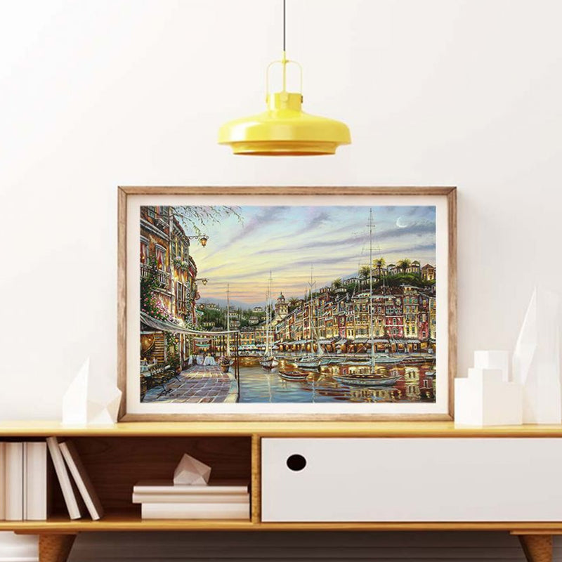 Brehn | Leinwandtexturierte Kunstdruck Impressionismus Wasserfront Stadtlandschaft Gemälde, Mehrere Größen