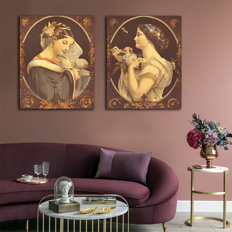 Brehn | Art Nouveau Stil Mädchen Leinwand Pastellfarbe Texturiert Wandkunst Dekor für Wohnzimmer
