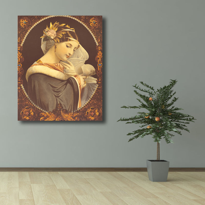 Brehn | Art Nouveau Stil Mädchen Leinwand Pastellfarbe Texturiert Wandkunst Dekor für Wohnzimmer