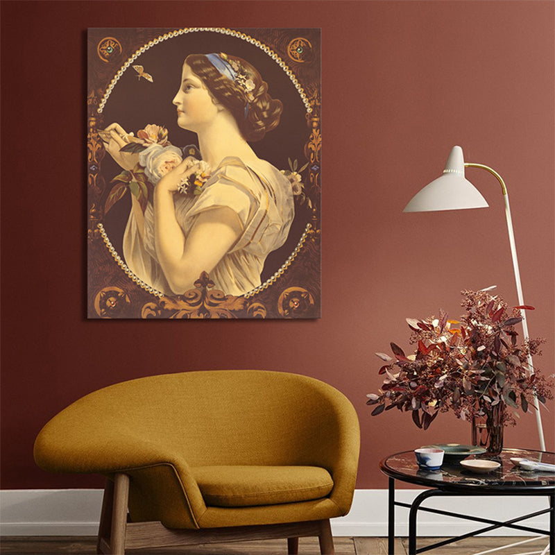 Brehn | Art Nouveau Stil Mädchen Leinwand Pastellfarbe Texturiert Wandkunst Dekor für Wohnzimmer